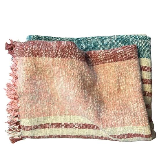 Roller Rabbit Throw Blanket 48" x 68" Woven Tasseled Beach Couch Sofa Striped - Picture 4 of 11